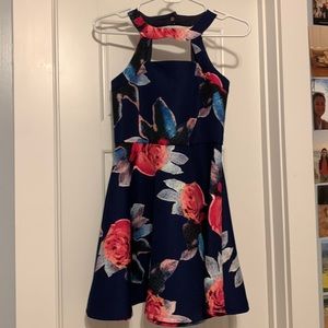 Designer Navy Blue Floral Dress
